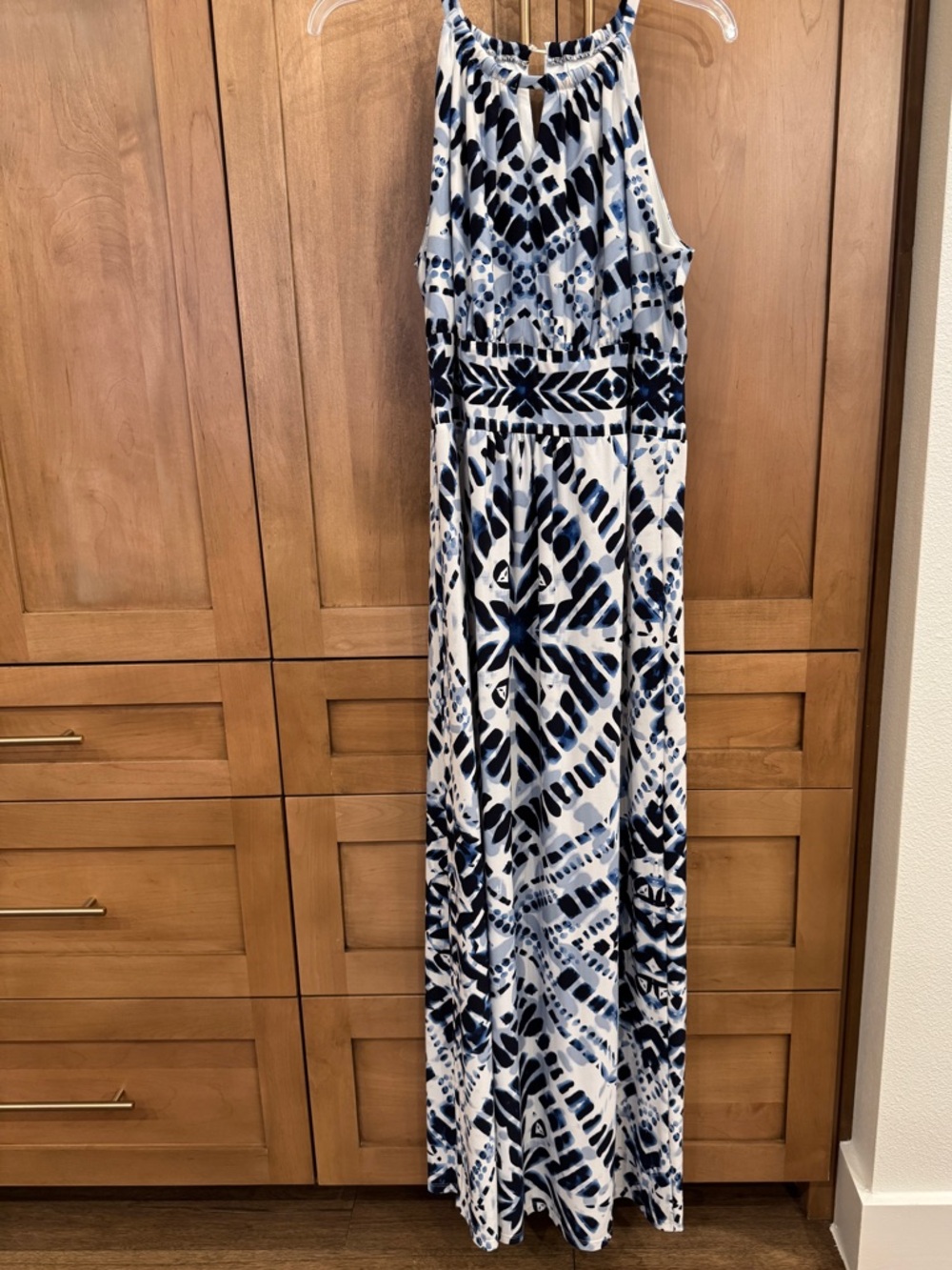 Chico's Navy, Light Blue & Cream Abstract Print Dress